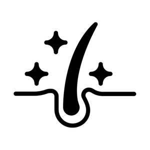Black hair follicle icon with stars on a white background
