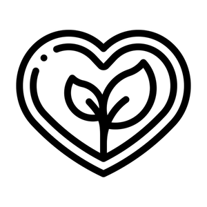 Black heart-shaped logo with a leaf design on a white background